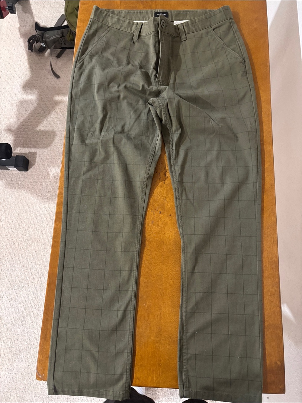 Brixton Olive Green Windowpane Chinos